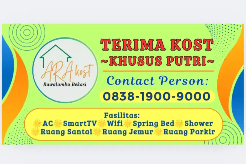 KOST PUTRI BEKASI LOKASI ANTARA KAMPUS UNISMA DAN HOTEL MERAPI MERBABU