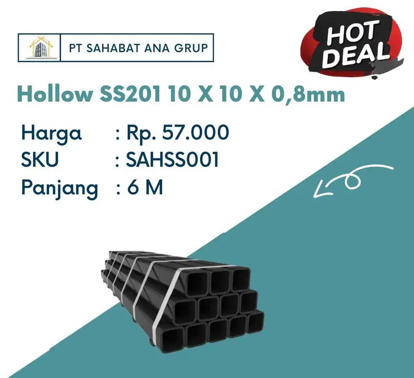 Besi Hollow SS 201 10 X 10 X 0,8mm