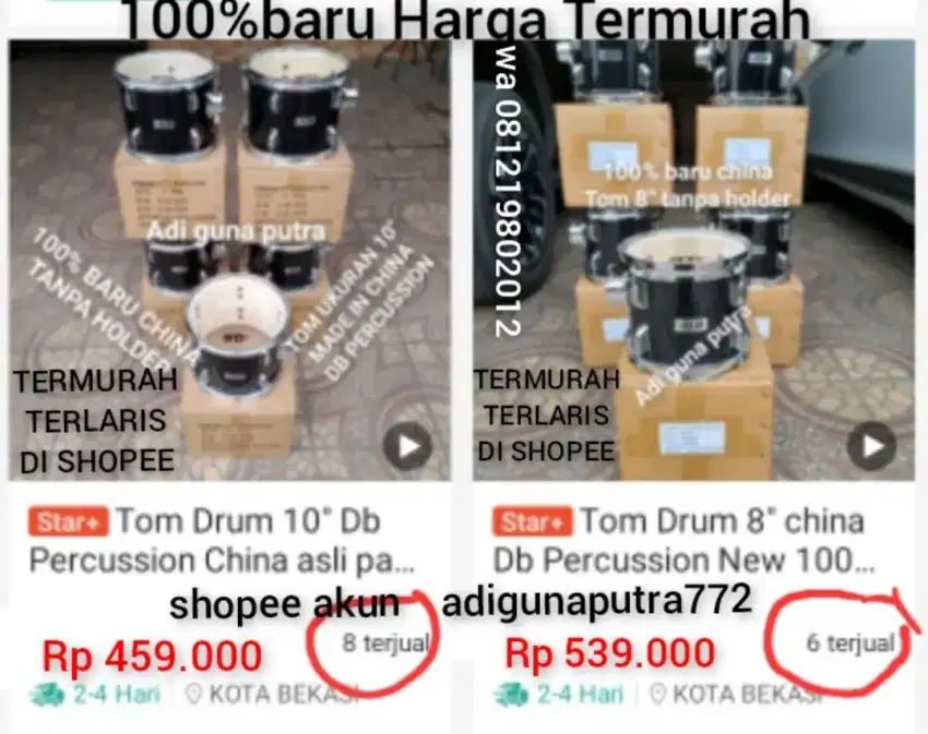 100%br TERMURAH 810 TOM DRUM CHINA HITAM DB