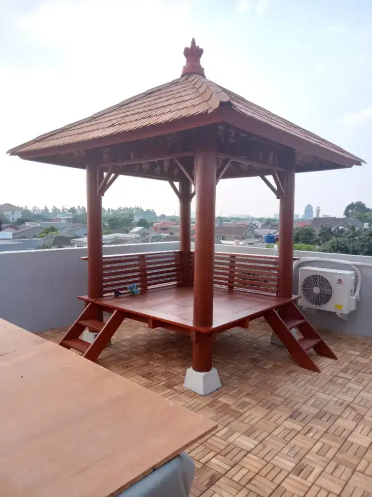 Saung Gazebo Gelugu Kayu Kelapa Ukuran 2x2 M2