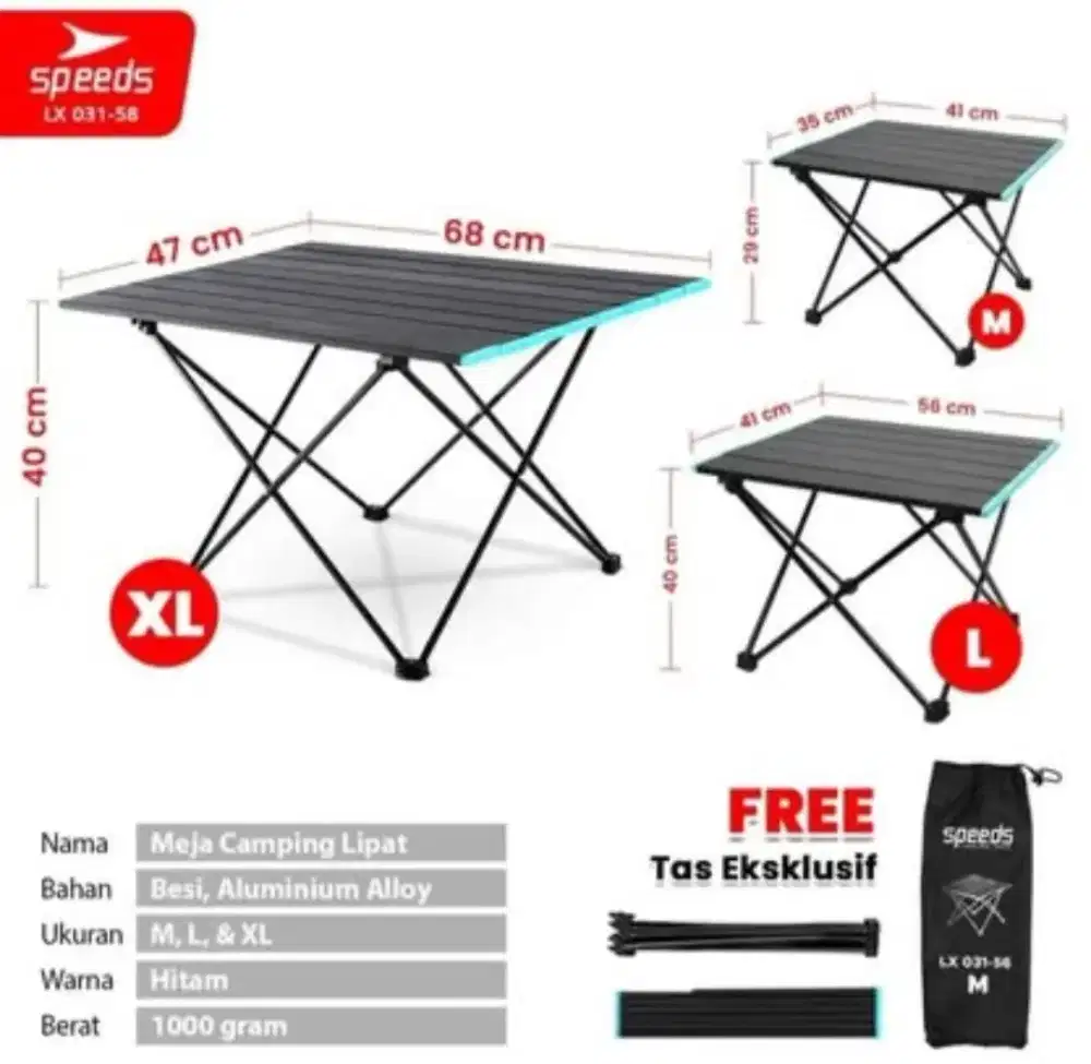 Meja Lipat Aluminium Alloy Speeds 031-56