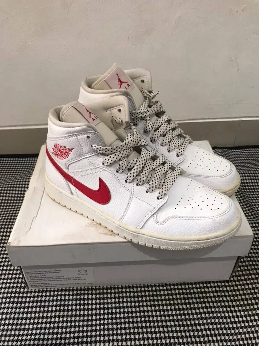 Nike Air Jordan 1 Mid White University Red Original NEGO