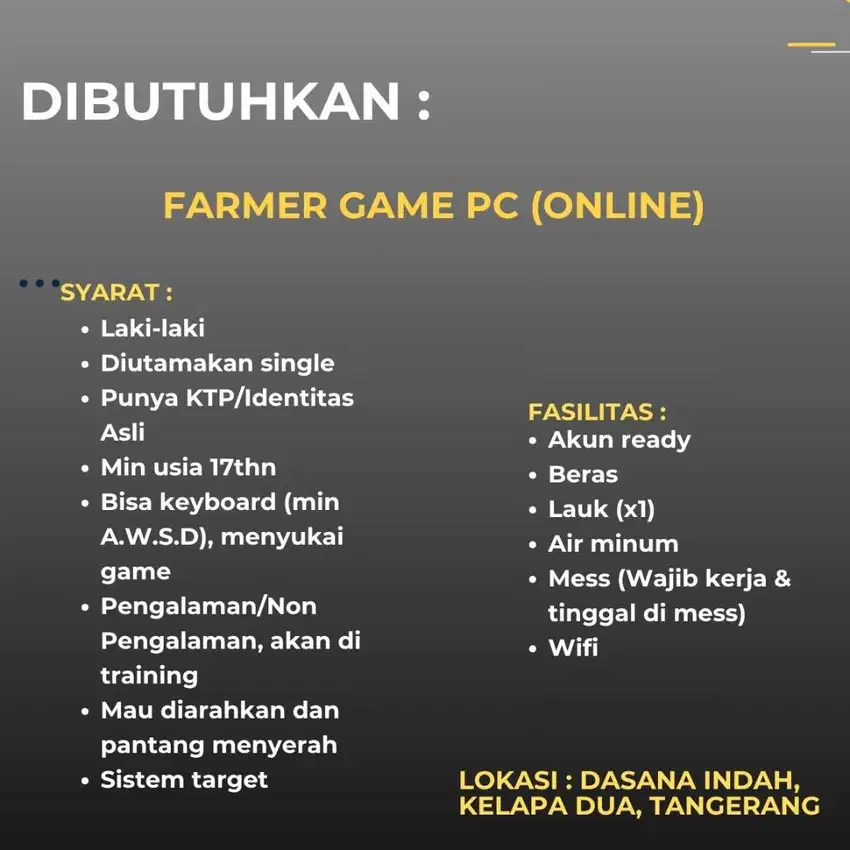 BUTUH CEPAT JOKI FARMER GAME PC