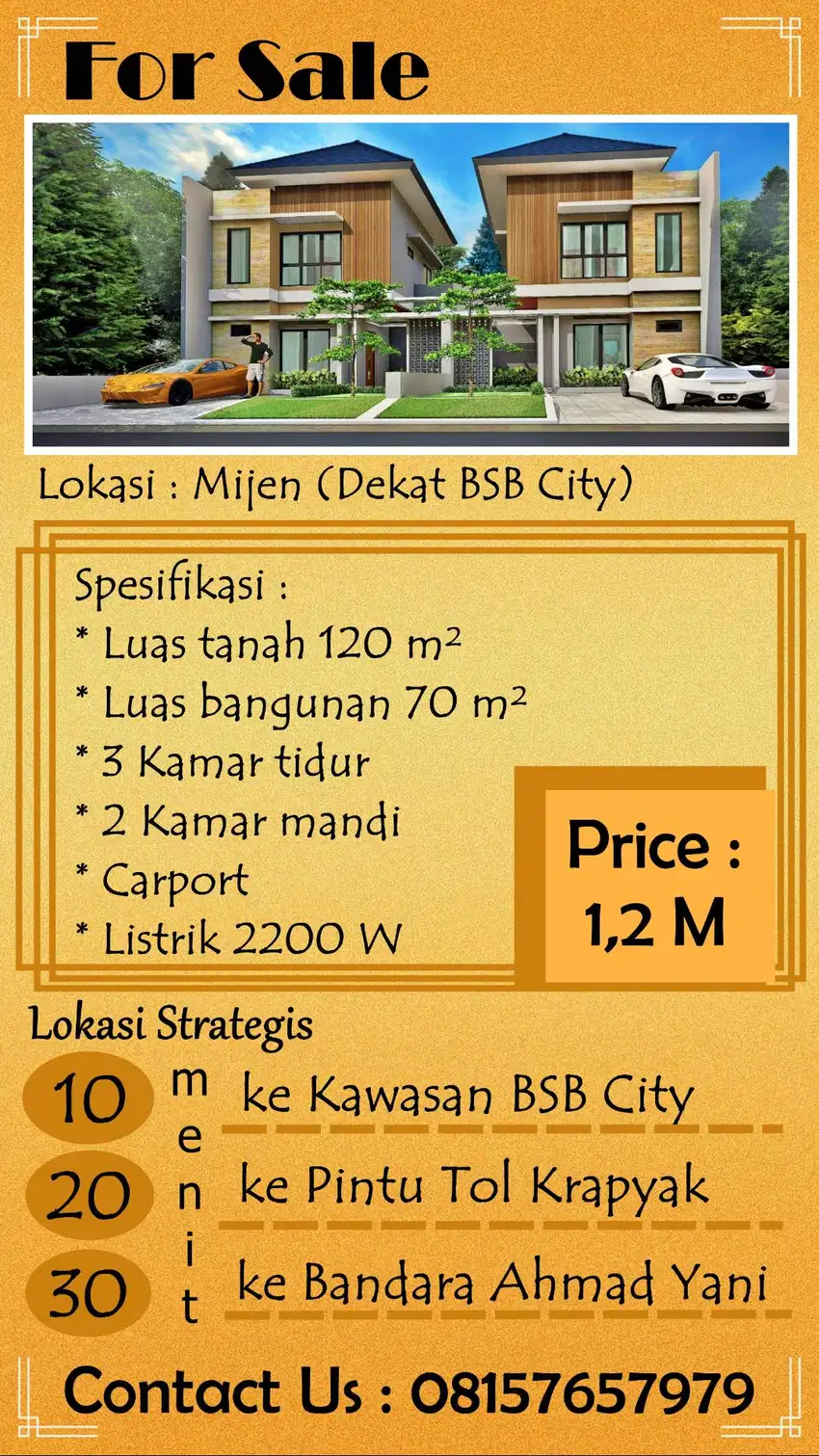 Dijual Cepat Rumah 2LT di Jatisari Mijen