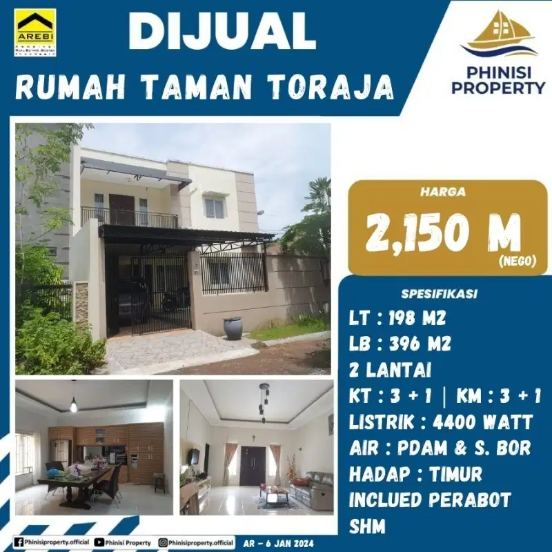DIJUAL RUMAH CANTIK FULL FURNISH DI TAMAN TORAJA TANJUNG BUNGA