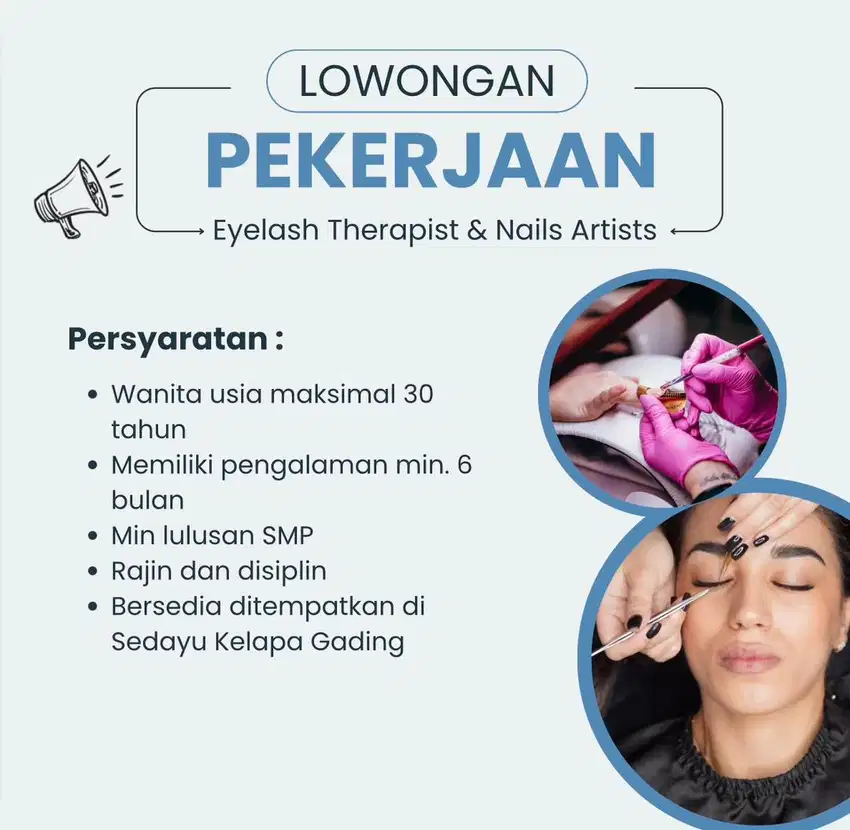 DIBUTUHKAN CEPAT BEAUTICIAN NAIL & EYELASH