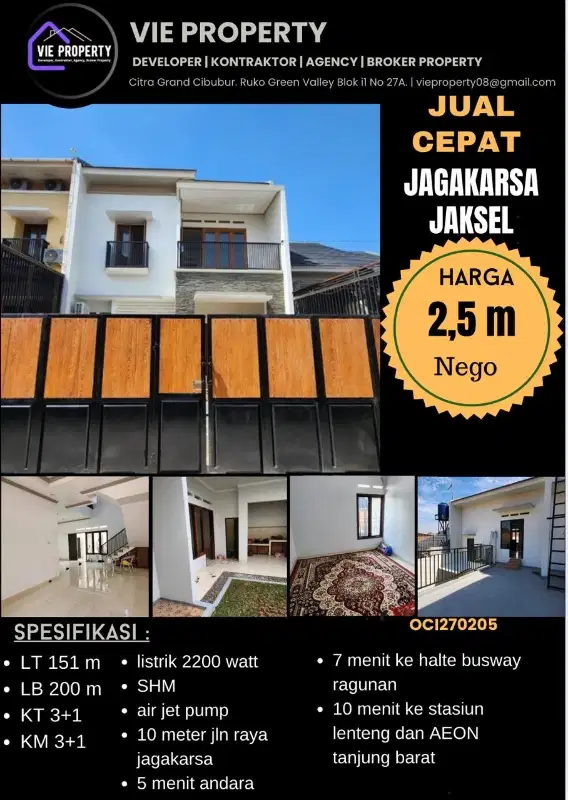 Murah, Rumah 2 Lantai Siap Huni jual cepat di Jagakarta Jak-Sel
