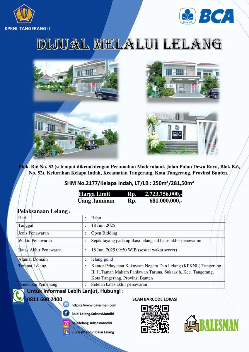 DIJUAL MELALUI LELANG WILAYAH TANGERANG !