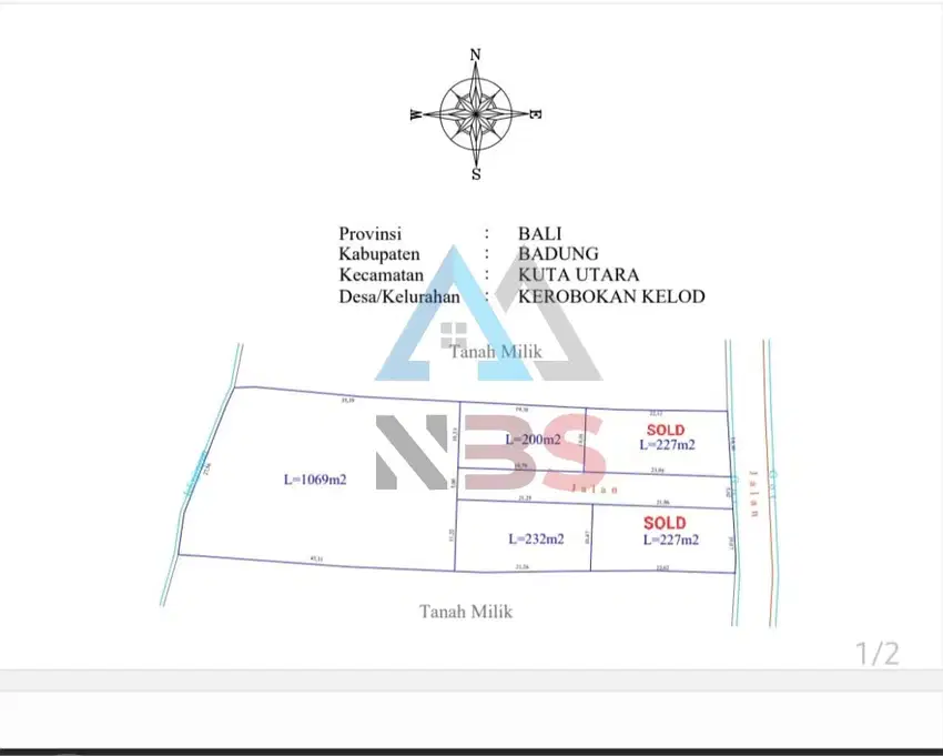 Dijual tanah lokasi premium Kerobokan semer kuwum umalas Bali.