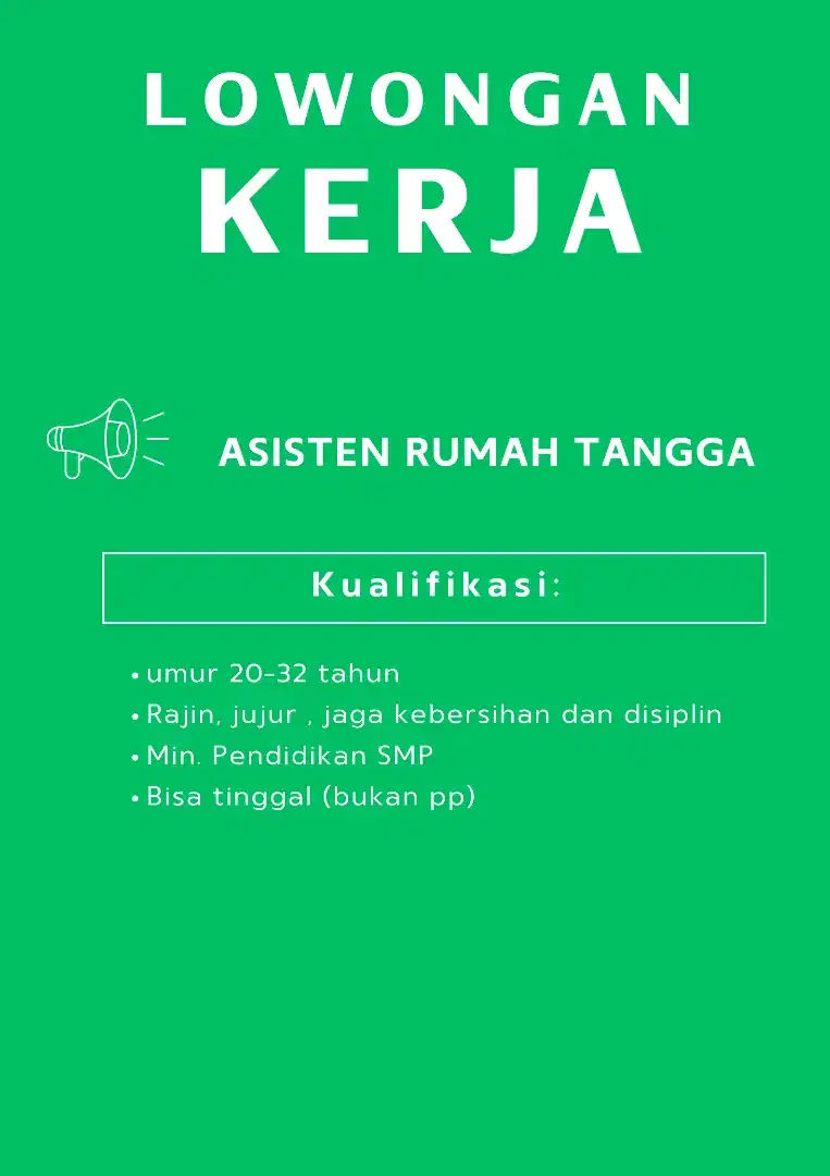 Dicari Asisten Rumah tangga