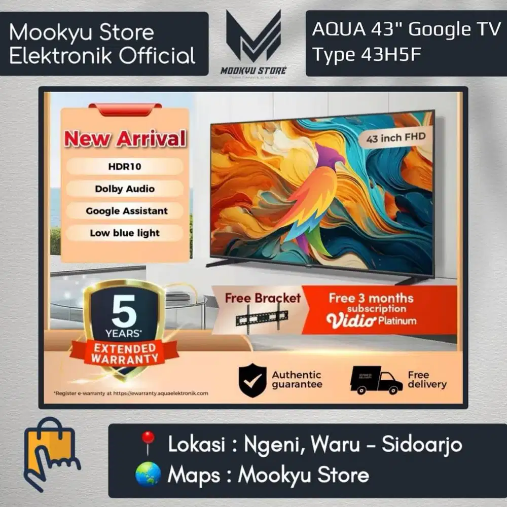 AQUA GOOGLE TV 43 inch 43H5F | Resolusi FHD, Google Assistent & BT