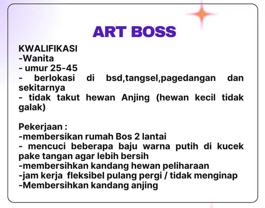 lowongan kerja asisten rumah tangga art office girl og bsd
