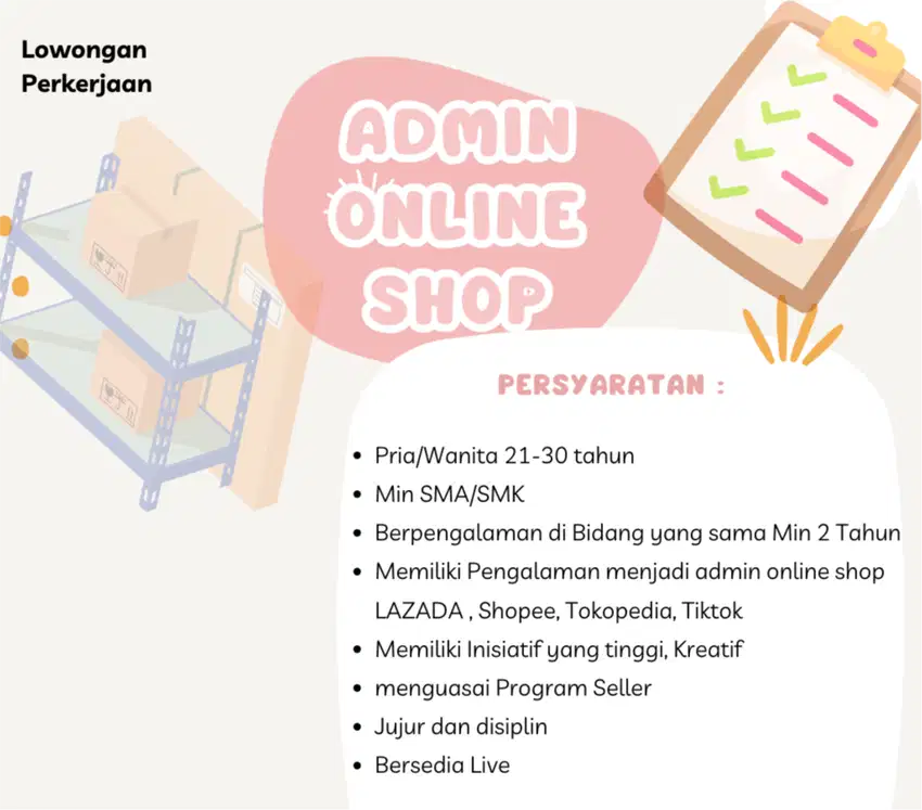LOWONGAN KERJA ADMIN ONLINE SHOP