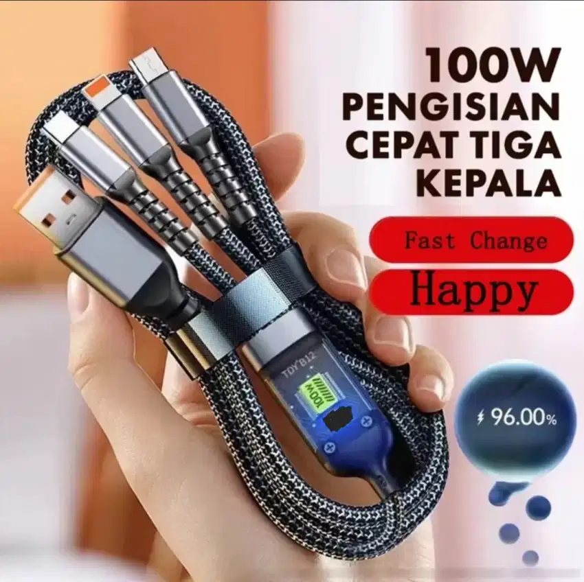 Kabel Data 3in1 Fast Super Charging 100W USB Micro, Type C, Lightning