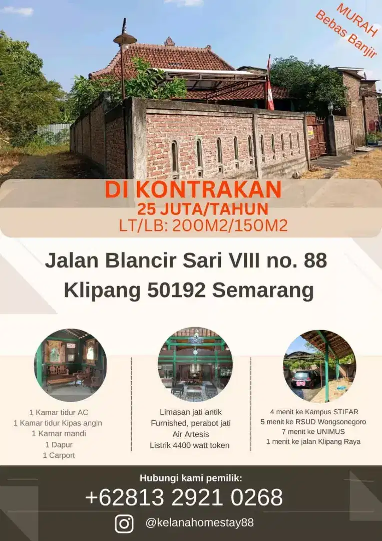 Kontrak Rumah Limasan Murah area Klipang Furnished