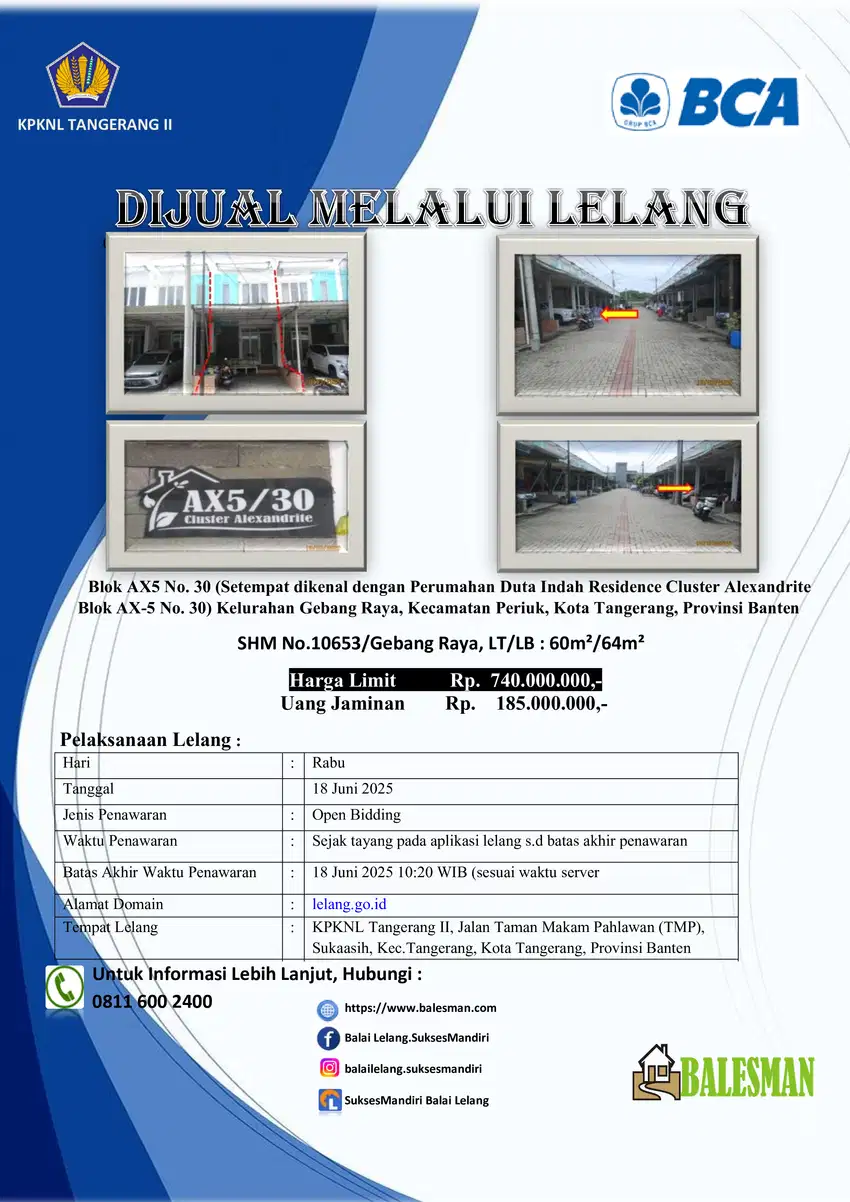 DIJUAL MELALUI LELANG WILAYAH TANGERANG !