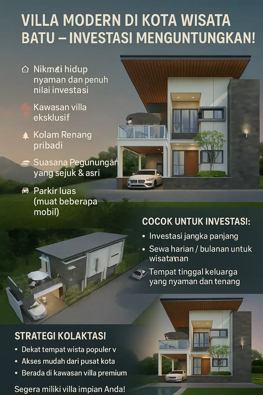 Dijual rumah Villa di kota wisata batu daerah BNS