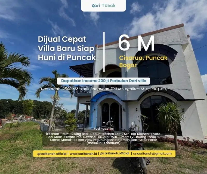 Jual Cepat Vila Komeesil di Citeko CisaruaPuncak Bogor
