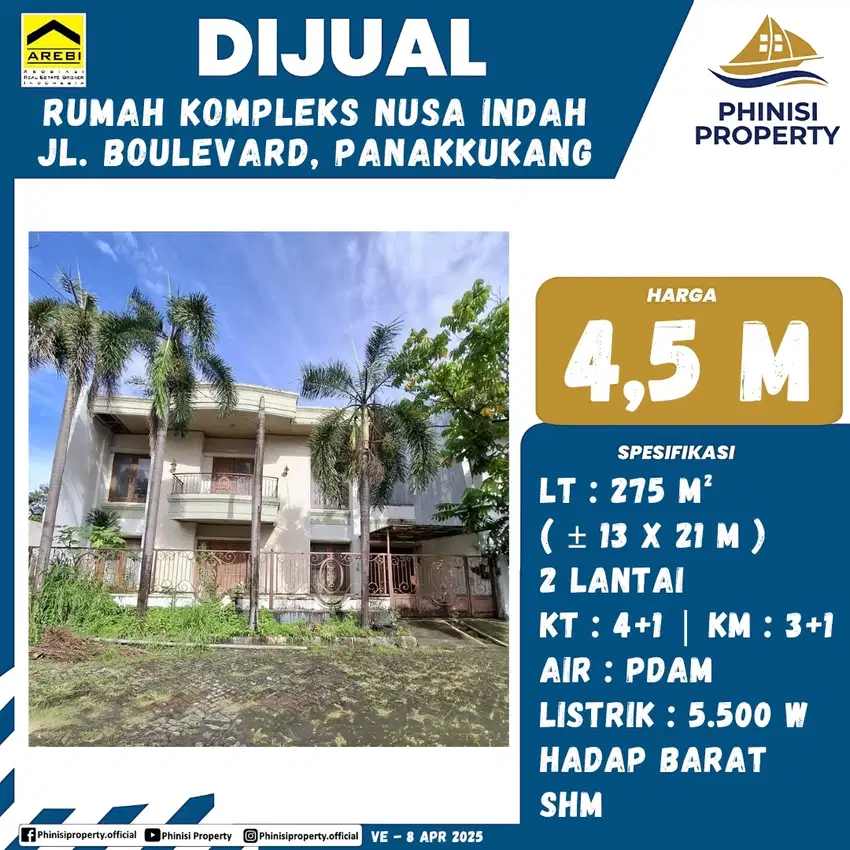 DIJUAL RUMAH 2 LANTAI DI KOMPLEKS NUSA INDAH