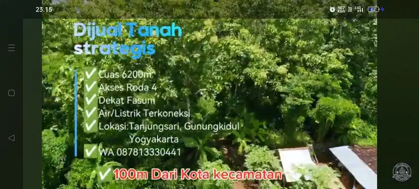 Di Jual Tanah Luas 6200m Hanya 165 juta, dekat kota kecamatan.