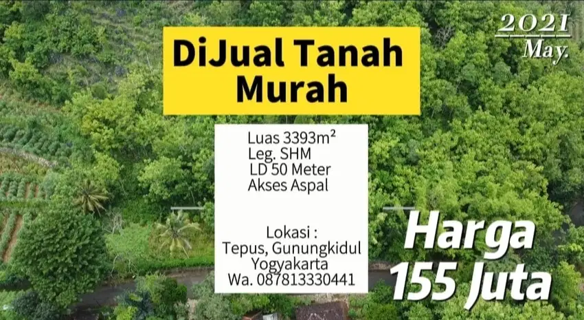 Dijual Tanah Jalur wisata Pantai Luas 3393m² Harga 155 juta