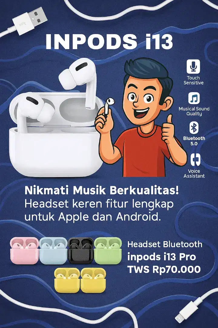 Headset Handsfree Earphone Wireless Bluetooth inpods i13 Pro TWS HiFi