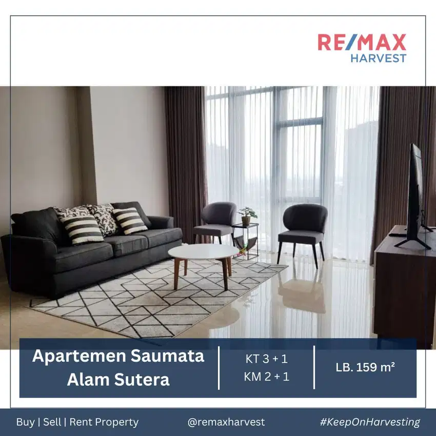 DISEWAKAN MURAH APARTEMEN SAUMATA 3+1BR FULL FURNISHED ALAM SUTERA