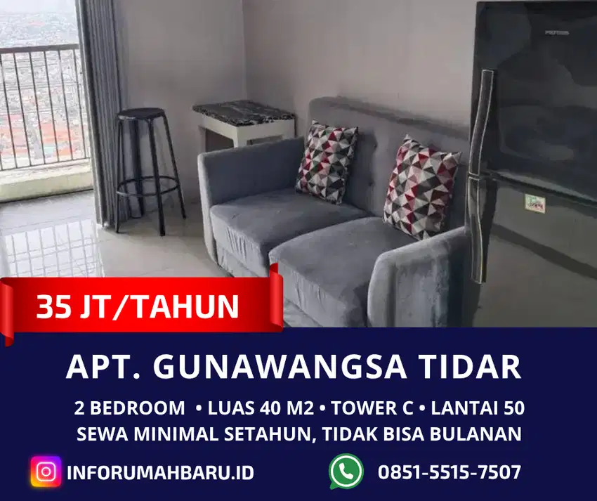 Gunawangsa Tidar 2BR ‼️ Apartemen Furnish Pusat Kota Siap Huni