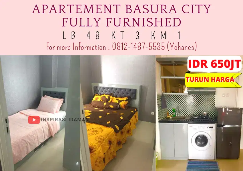 Apartemen Bassura Lb 48mtr 3BR Tower Dahlia Fully Furnished