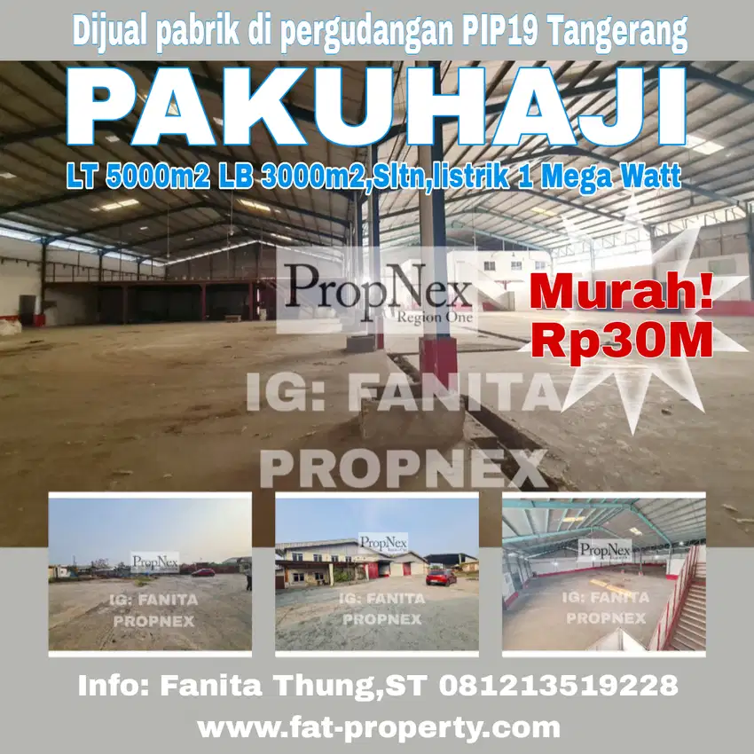 Dijual pabrik di Pergudangan PIP19 Laksana,Pakuhaji,Tangerang LT5000m2