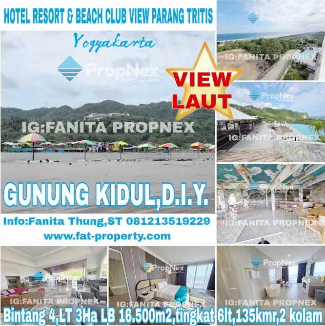 Dijual hotel resort & beach club di Gunung Kidul,DIY LT3Ha,LB16.500m2,