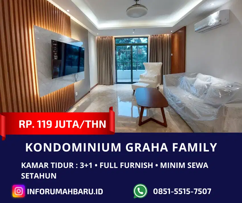 Full Furnish 3 BR ‼️Sewa Kondominium Graha Family Siap Huni