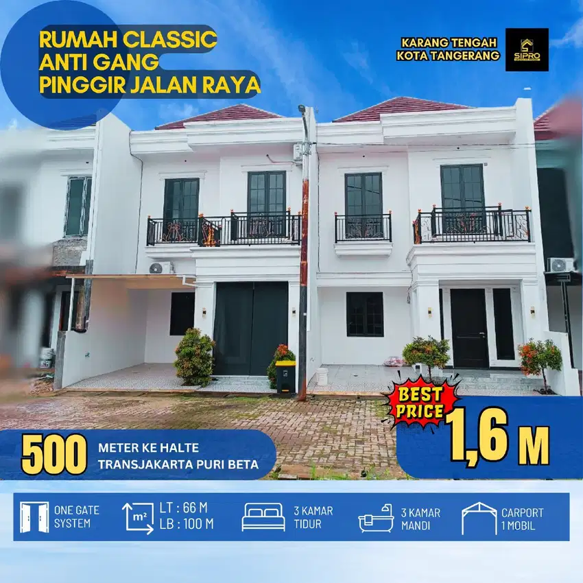 S441.Rumah Classic 2Lantai Anti Gang Pinggir Jl Raya di Karang Tengah