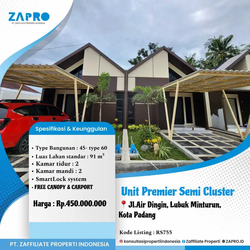 Jual rumah semi cluster di lumin padang