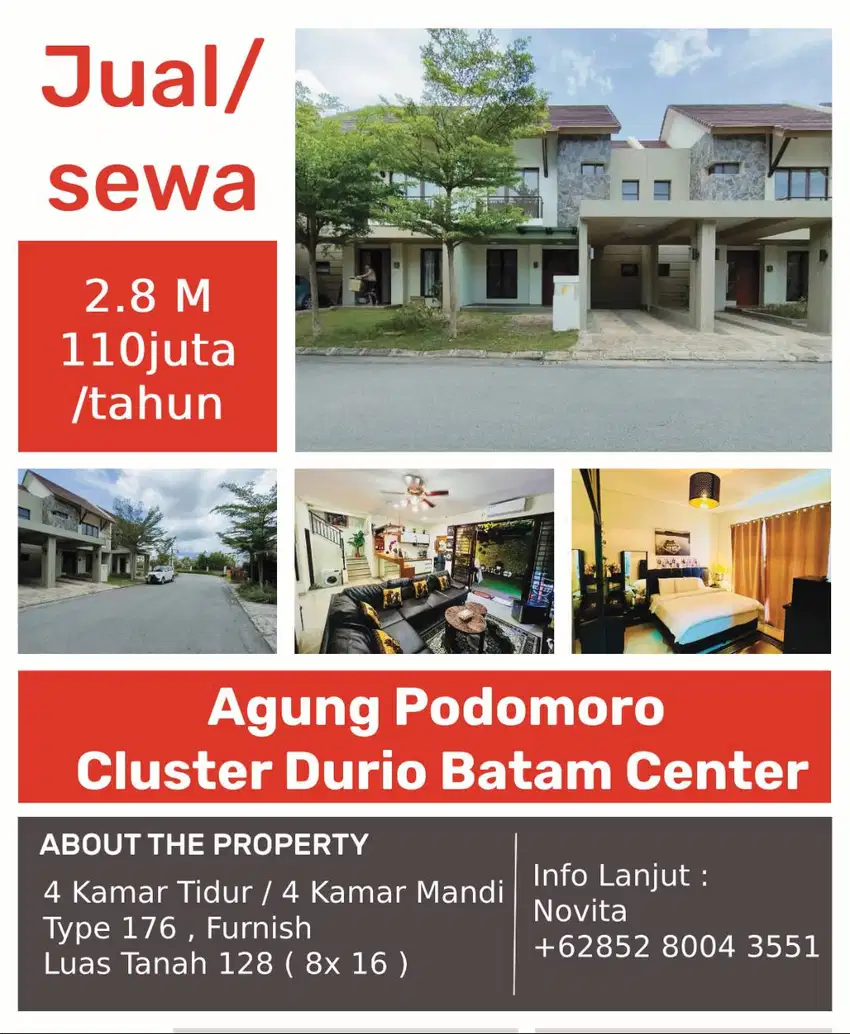 Rumah siap Huni Agung Podomoro Cluster Durio Batam Center.