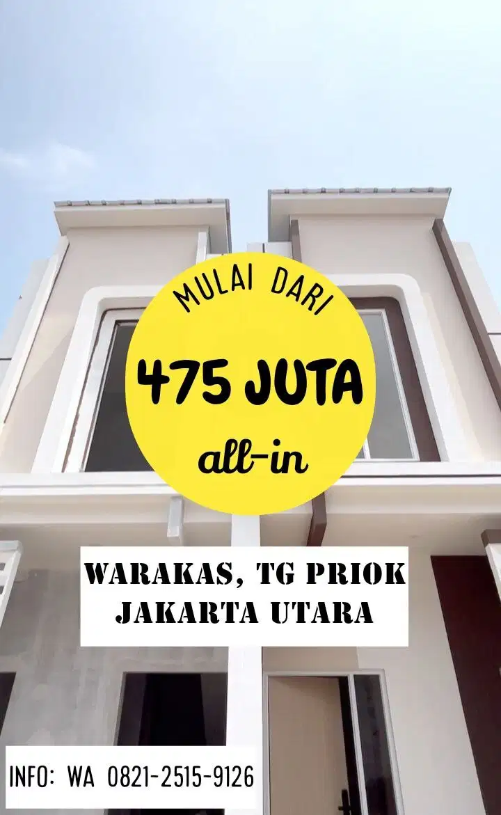 Dijual Murah Meriah Rumah 2-lantai di Warakas dekat Terminal Tg. Priok