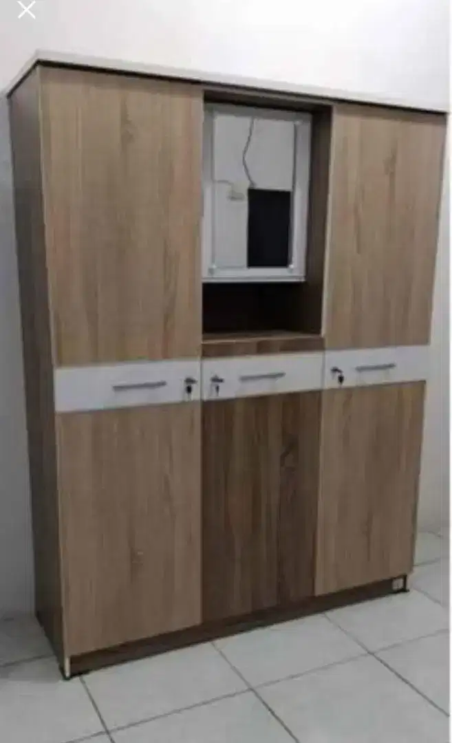 Lemari Pakaian 3 Pintu Kaca Masuk SAJ Sonoma
