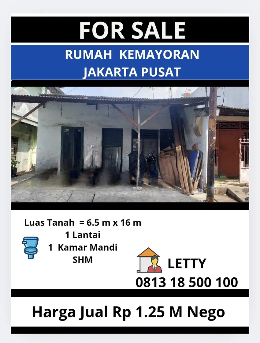 Rumah Kemayoran Jakarta Pusat Rp 1.25 M Nego