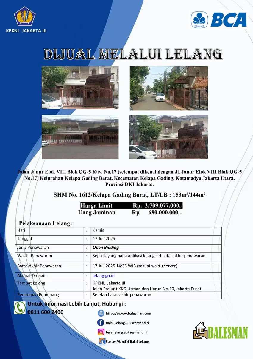 DIJUAL MELALUI LELANG WILAYAH JAKARTA