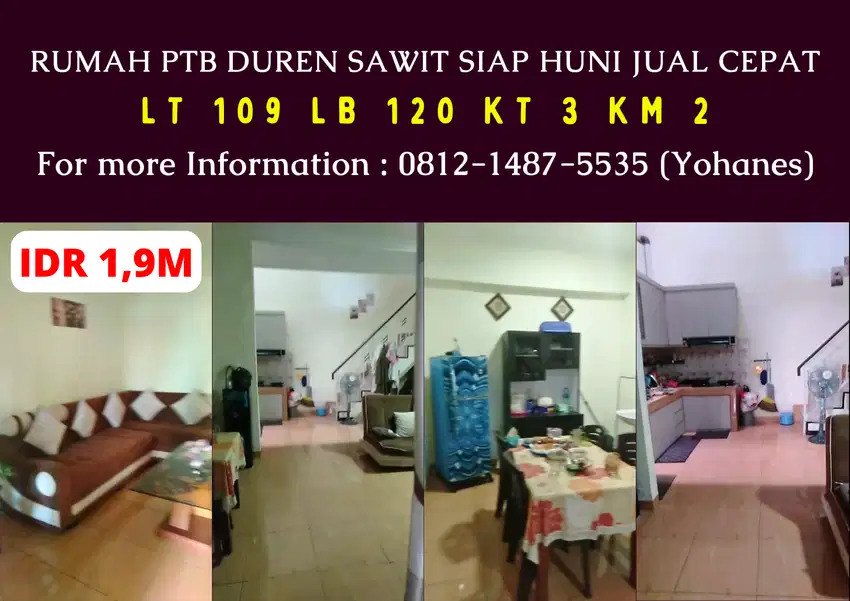 Rumah PTB Duren Sawit 109mtr siap Huni Jual cepat