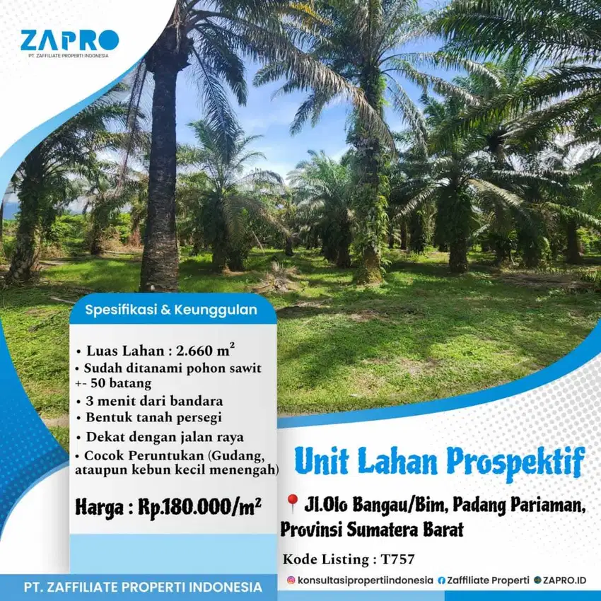 Jual lahan cocok peruntukan gudang atau kebun kecil/menengah (sawit)
