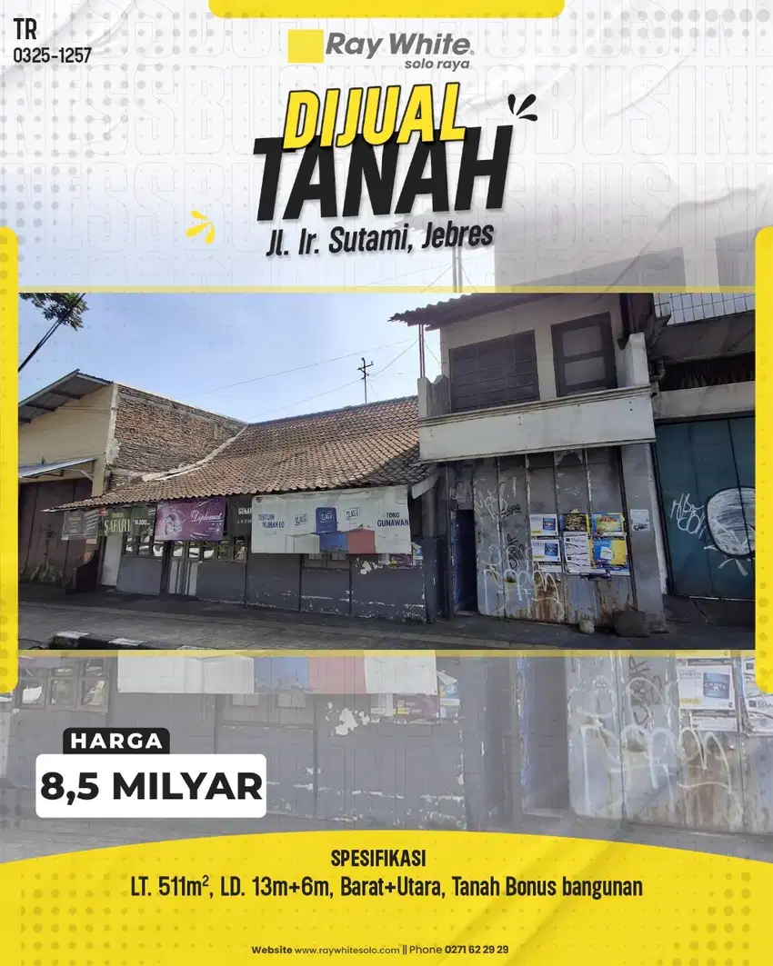 Tanah Sangat Strategis di Jalan Ir Sutami dkt Kampus UNS Solo
