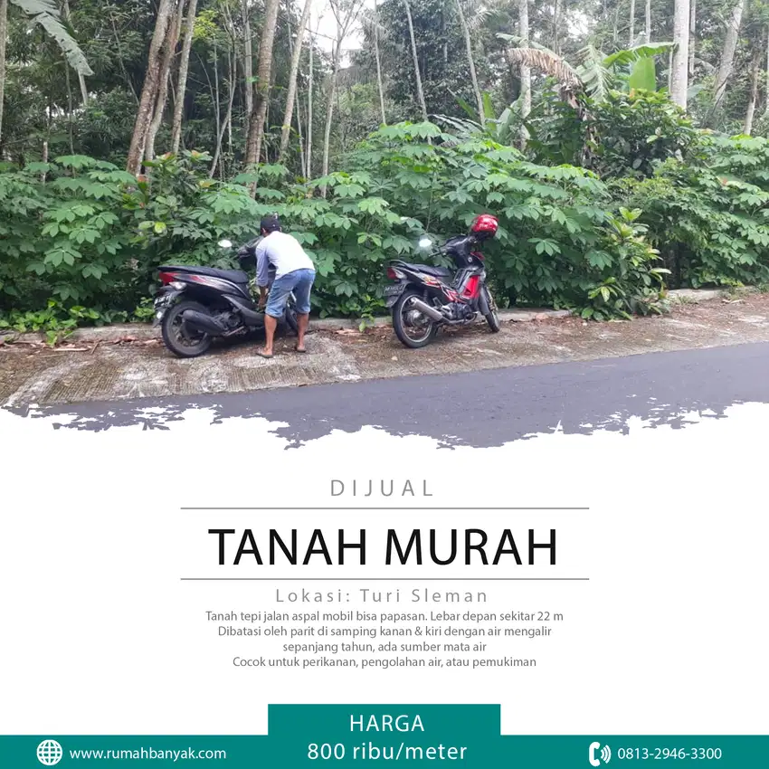 Dijual Tanah Murah Di Turi; Tepi Jalan Aspal & Ada Mata Air, 800 Ribua
