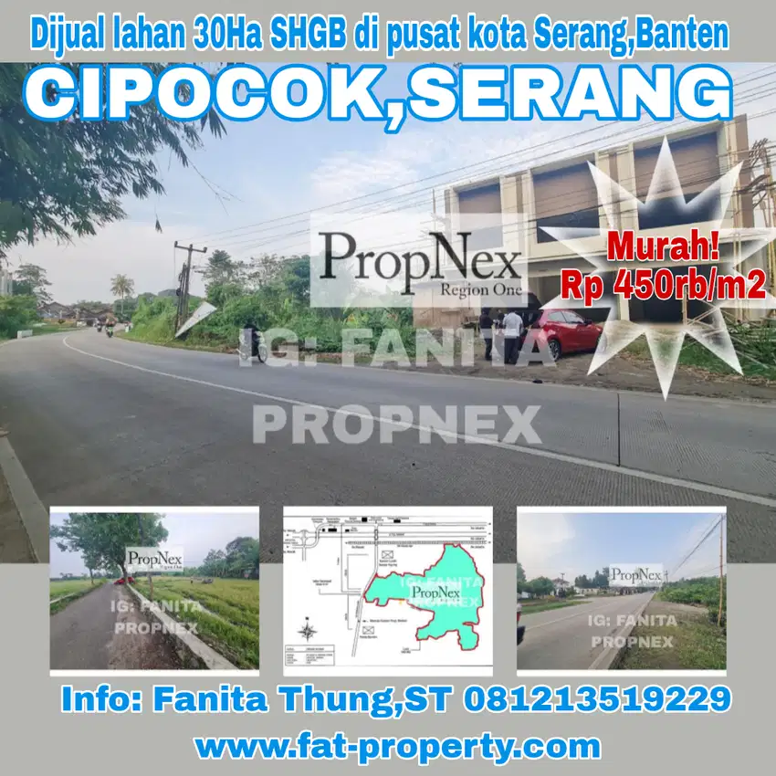 Dijual lahan di Cipocok,Serang,Banten 30Ha SHGB dkt POLDA Rp450rb/m2