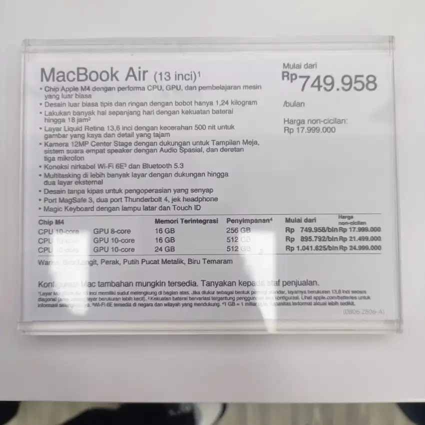 MacBook air m4 13 inc 16 GB internal 256 GB