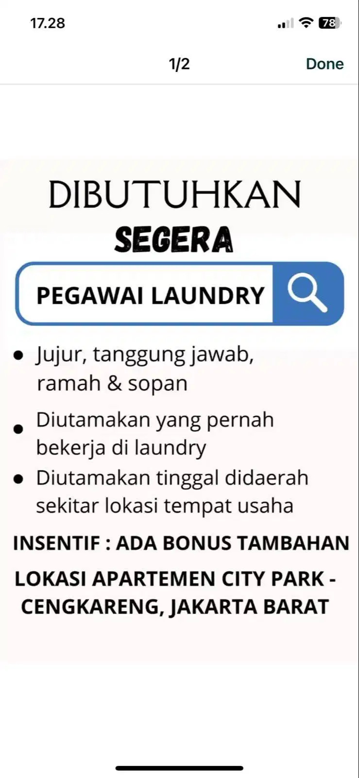 Dicari Segera Pegawai Laundry