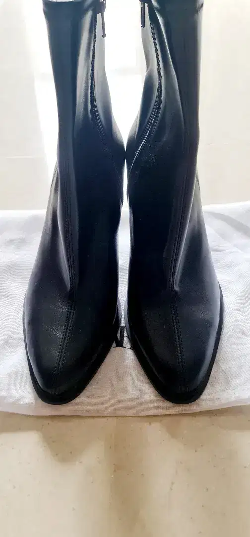 NEW ZARA HIGH HEEL ANKLE BOOTS BLACK LEATHER SEPATU BOOT HITAM PEKAT
