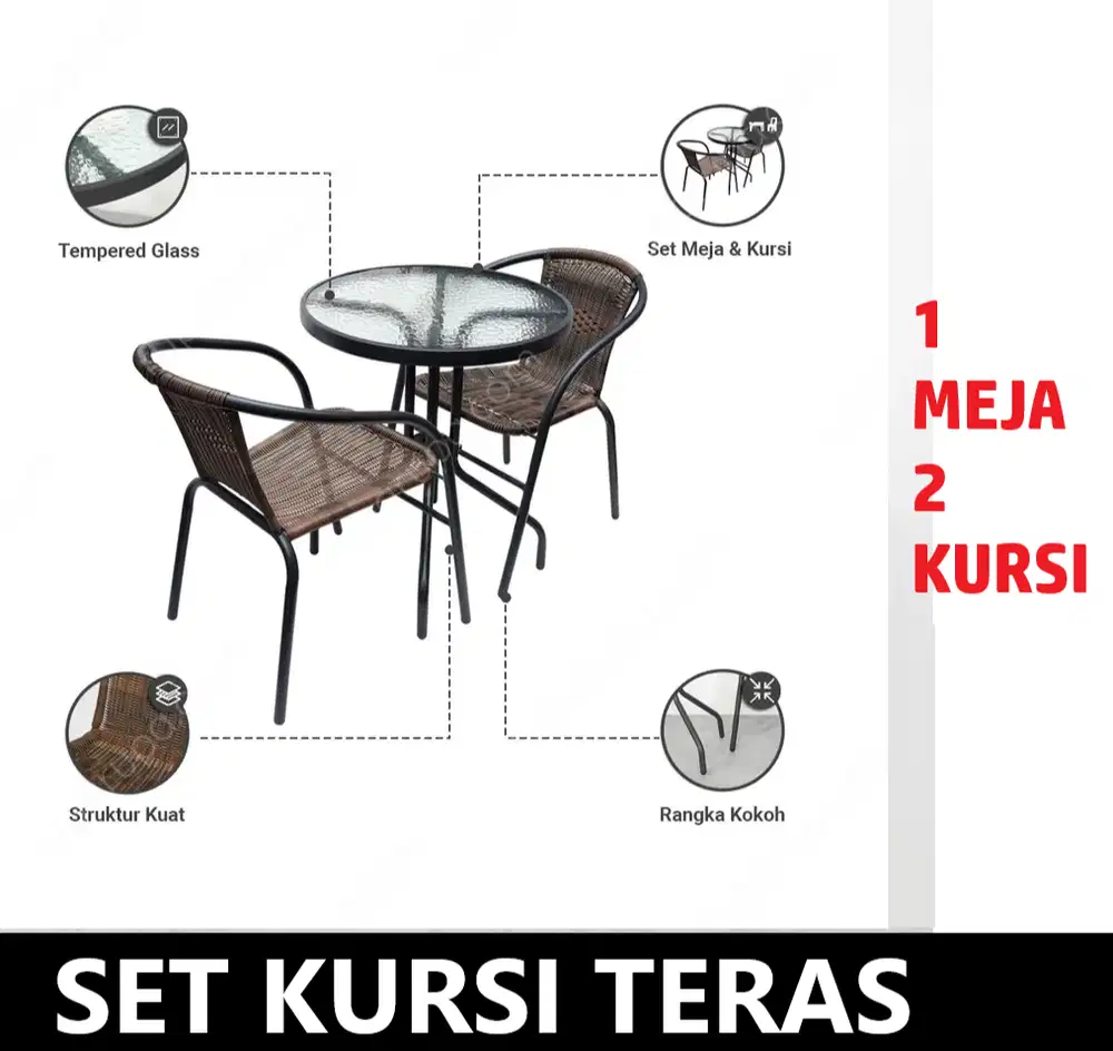 Set kursi teras besi Coffee table meja kaca