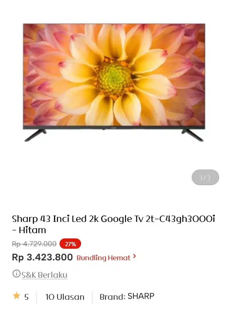 Sharp led google 43 inci 2t-c43gh30001i