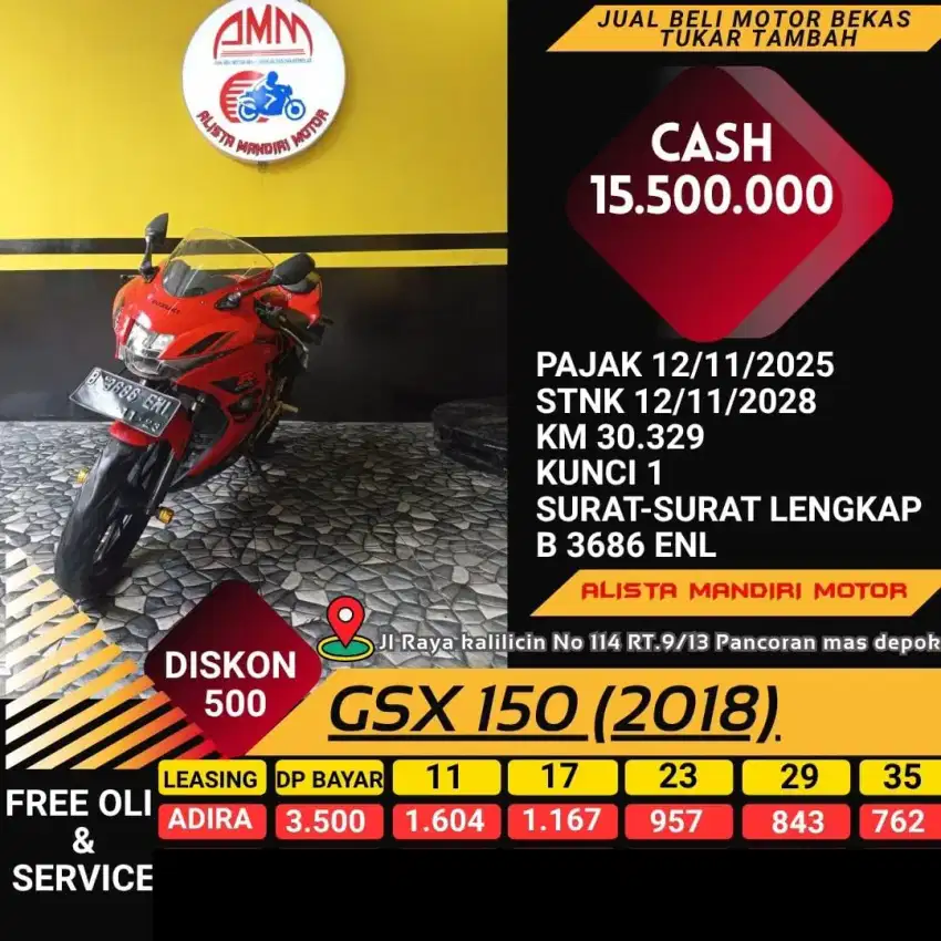 SUZUKI GSX 150R 2018. BYR VIA CC, INDODANA, KREDIVO, TOKPED, SHOPEE.